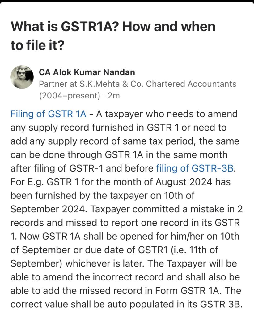 Query – What is GSTR1A? How and when to file form GSTR 1A?