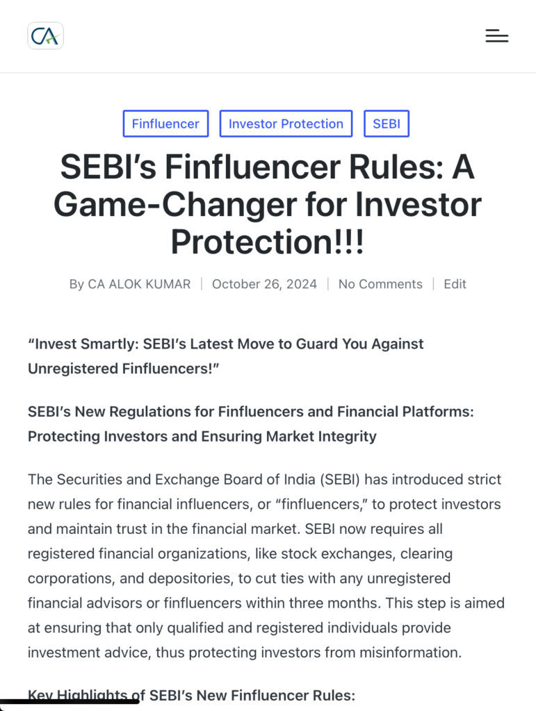 SEBI’s Finfluencer Rules: A Game-Changer for Investor Protection!!!