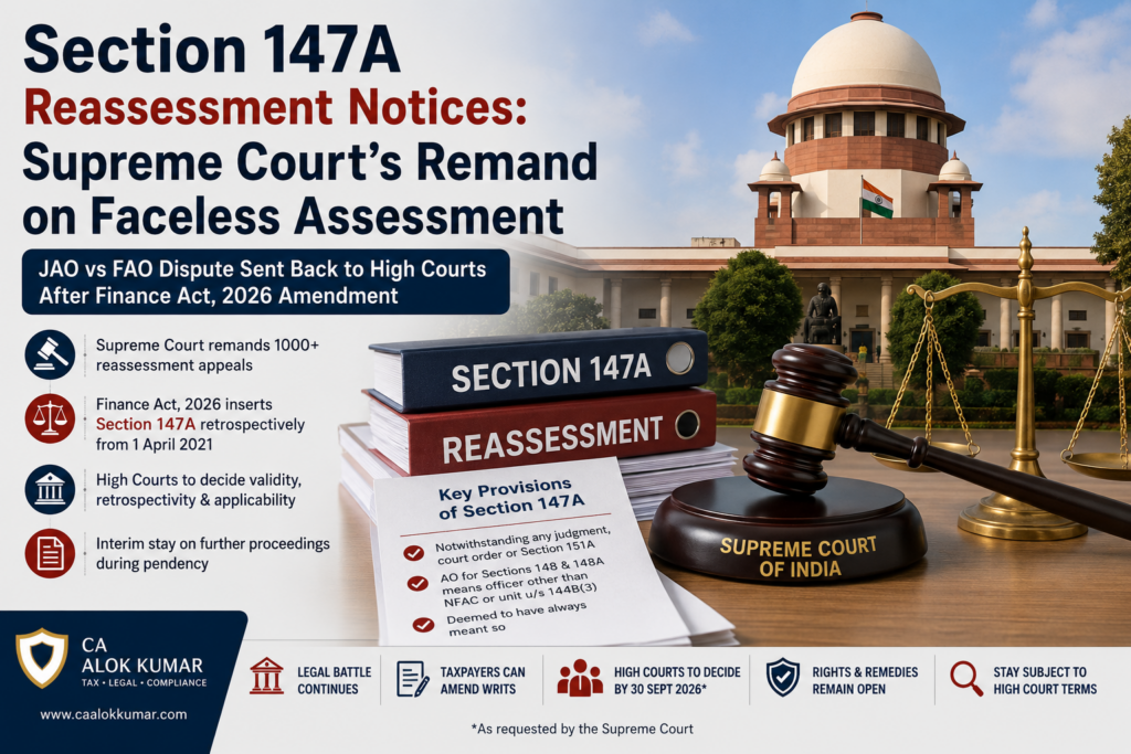 Section 147A reassessment notices and Supreme Court remand in JAO vs FAO income tax cases