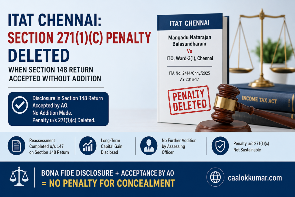 Section 271(1)(c) penalty deleted by ITAT Chennai when Section 148 return accepted without addition