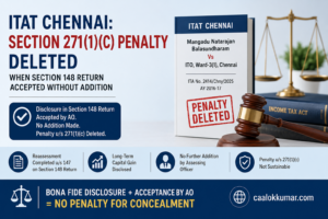 Section 271(1)(c) penalty deleted by ITAT Chennai when Section 148 return accepted without addition