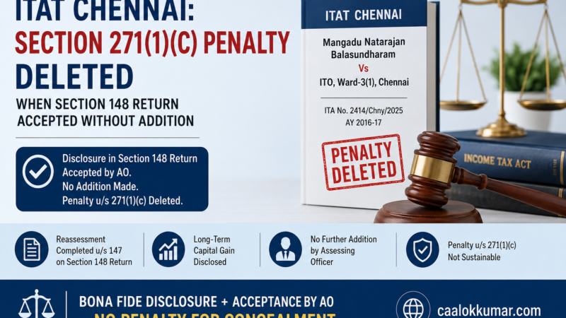 Section 271(1)(c) penalty deleted by ITAT Chennai when Section 148 return accepted without addition