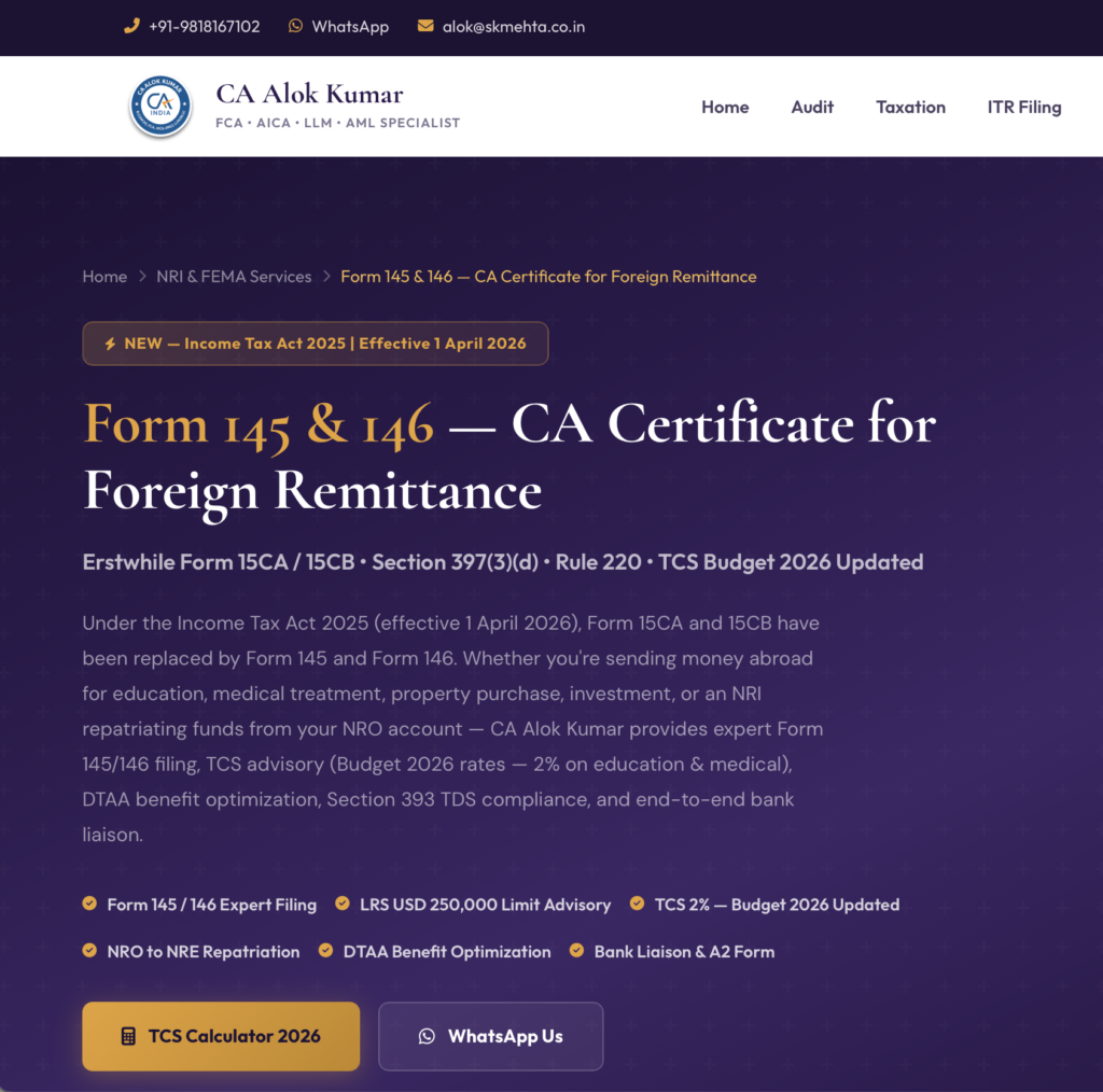 Form 145 and Form 146 Filing Foreign Remittance 2026
